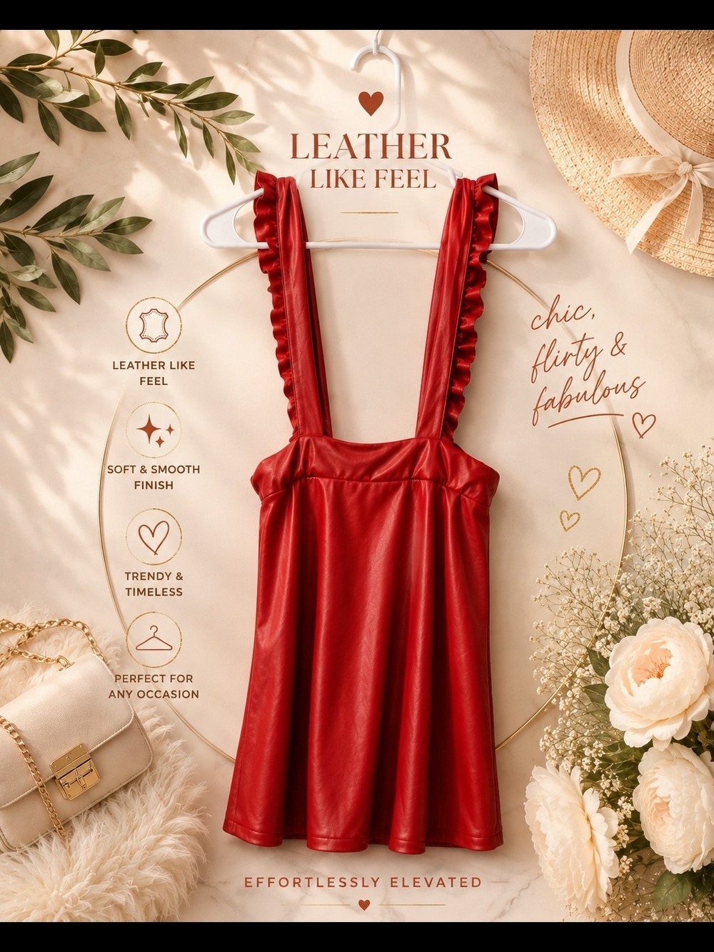Girls Red Leather-Like Ruffle Strap Skirt Size 16